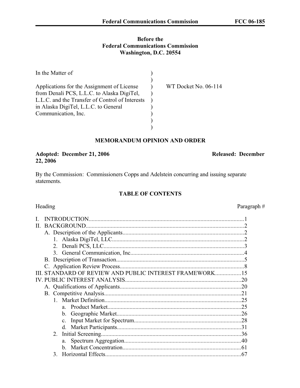 Federal Communications Commission FCC 06-185