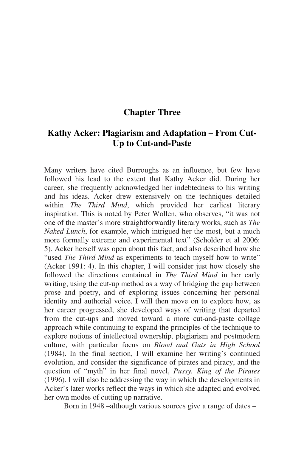 Chapter Three Kathy Acker: Plagiarism and Adaptation