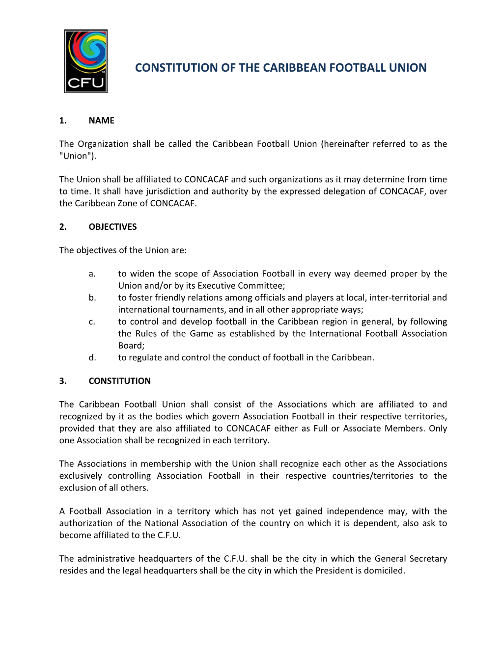 Constitution of the Caribbean Football Union