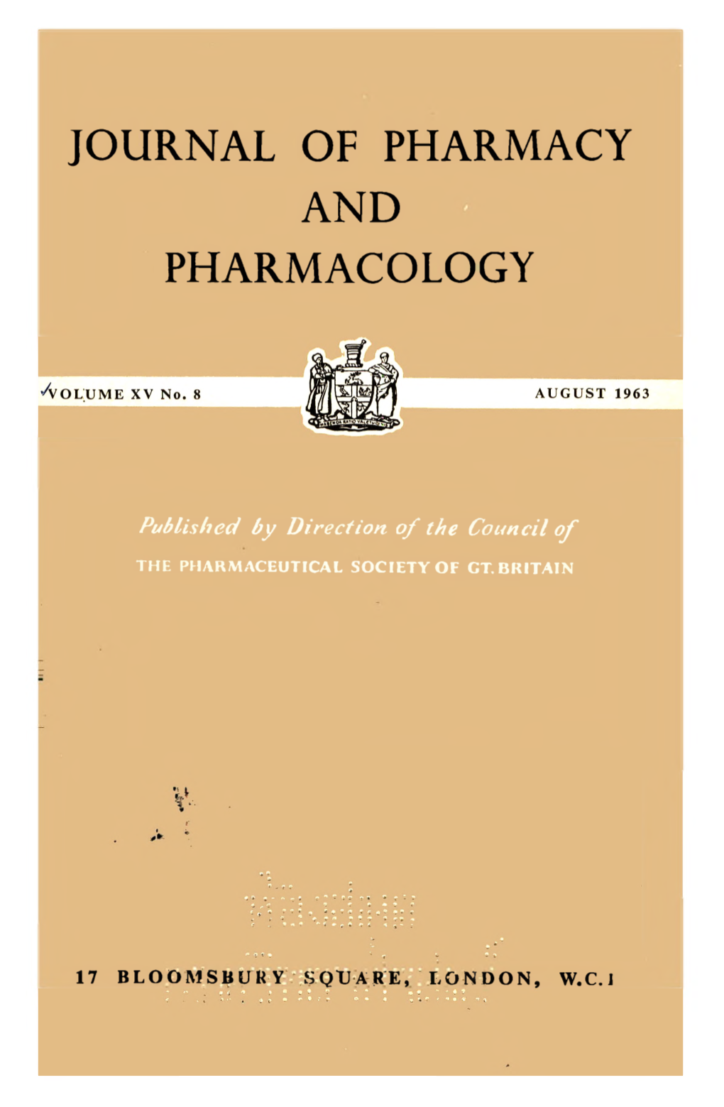 The Journal of Pharmacy and Pharmacology 1963 Volum 15 No.8