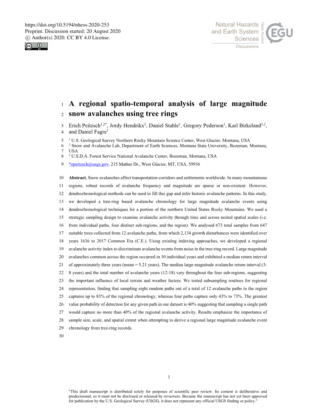 A Regional Spatio-Temporal Analysis of Large Magnitude Snow Avalanches Using Tree Rings