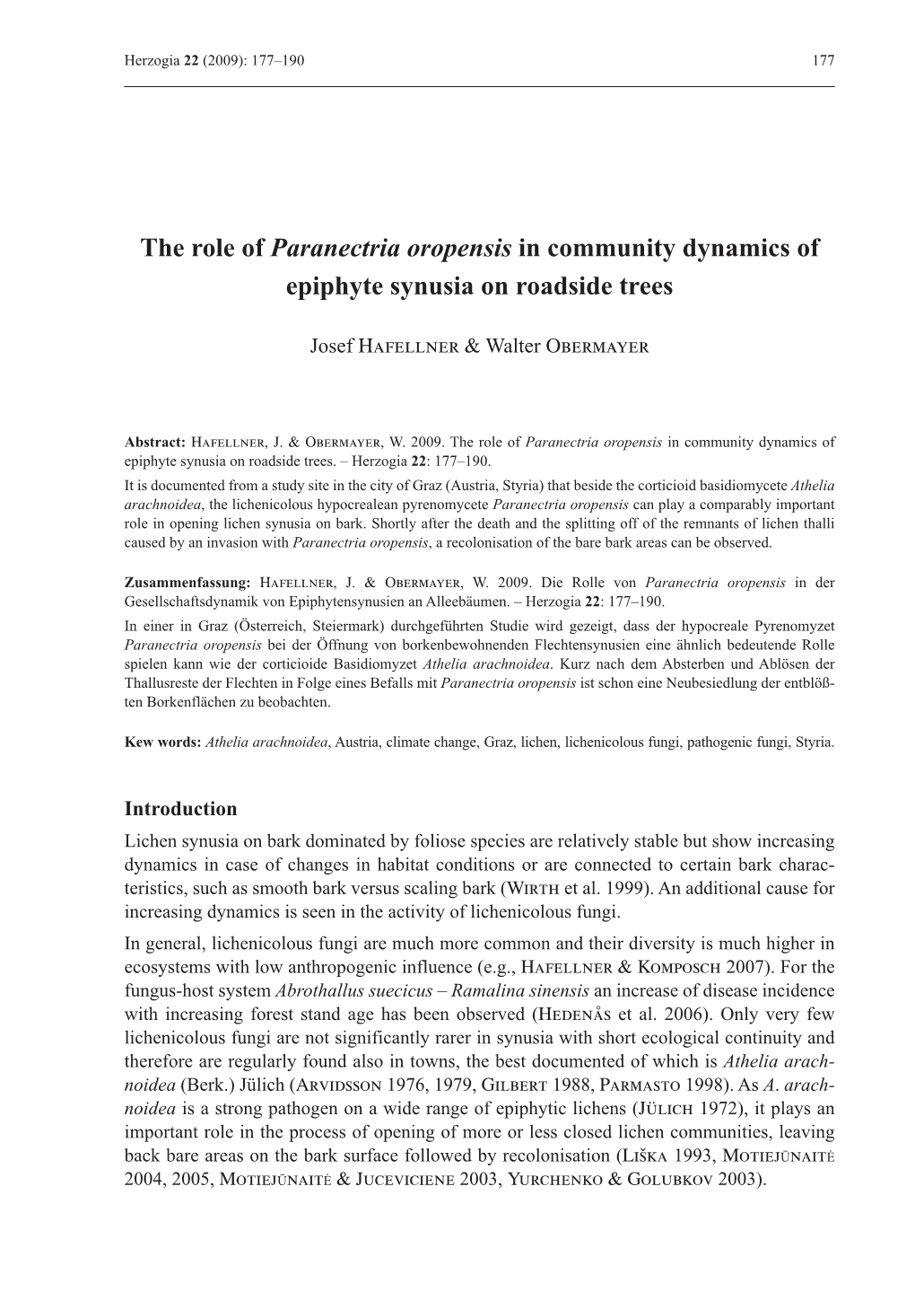 The Role of Paranectria Oropensis in Community Dynamics of Epiphyte Synusia on Roadside Trees