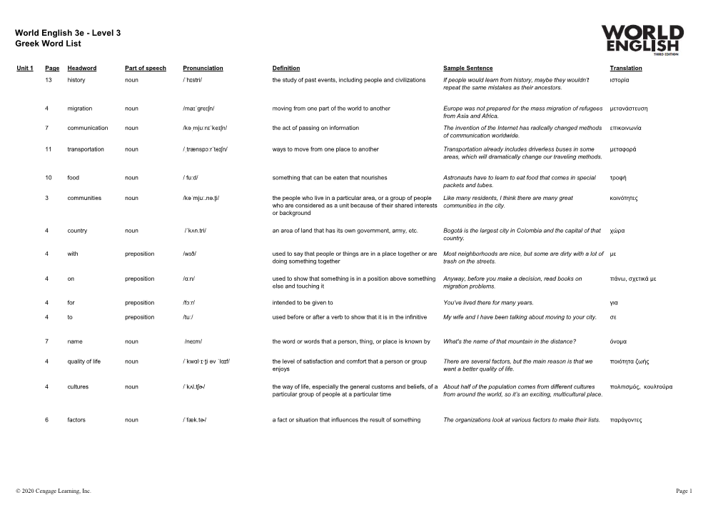 World English 3E - Level 3 Greek Word List