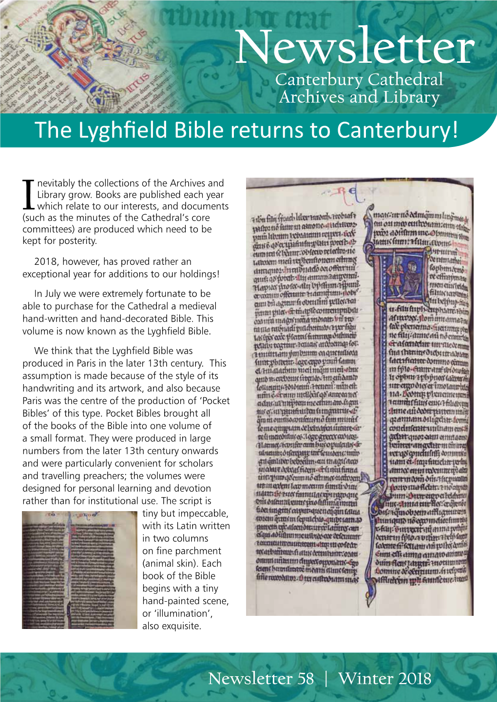 Newsletter Canterbury Cathedral Archives and Library the Lyghfield Bible Returns to Canterbury!