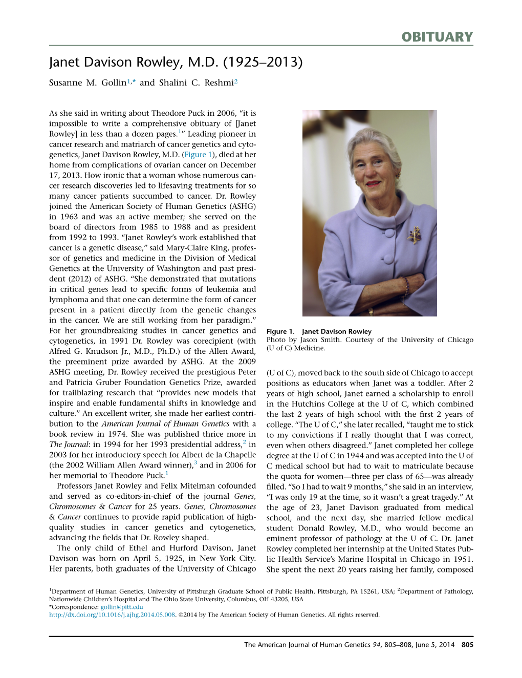 Janet Rowley] in Less Than a Dozen Pages.1’’ Leading Pioneer in Cancer Research and Matriarch of Cancer Genetics and Cyto- Genetics, Janet Davison Rowley, M.D