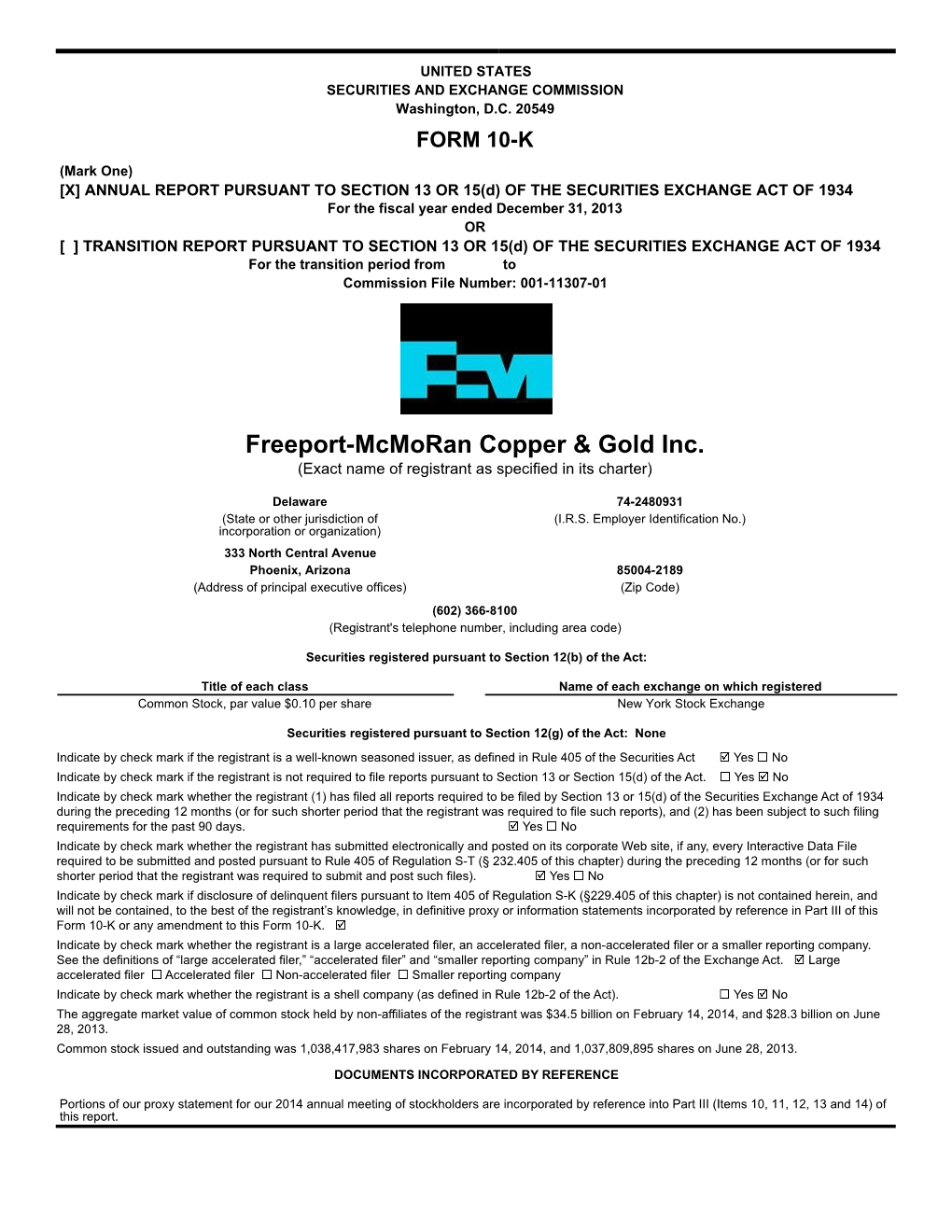 Freeport-Mcmoran Copper & Gold Inc