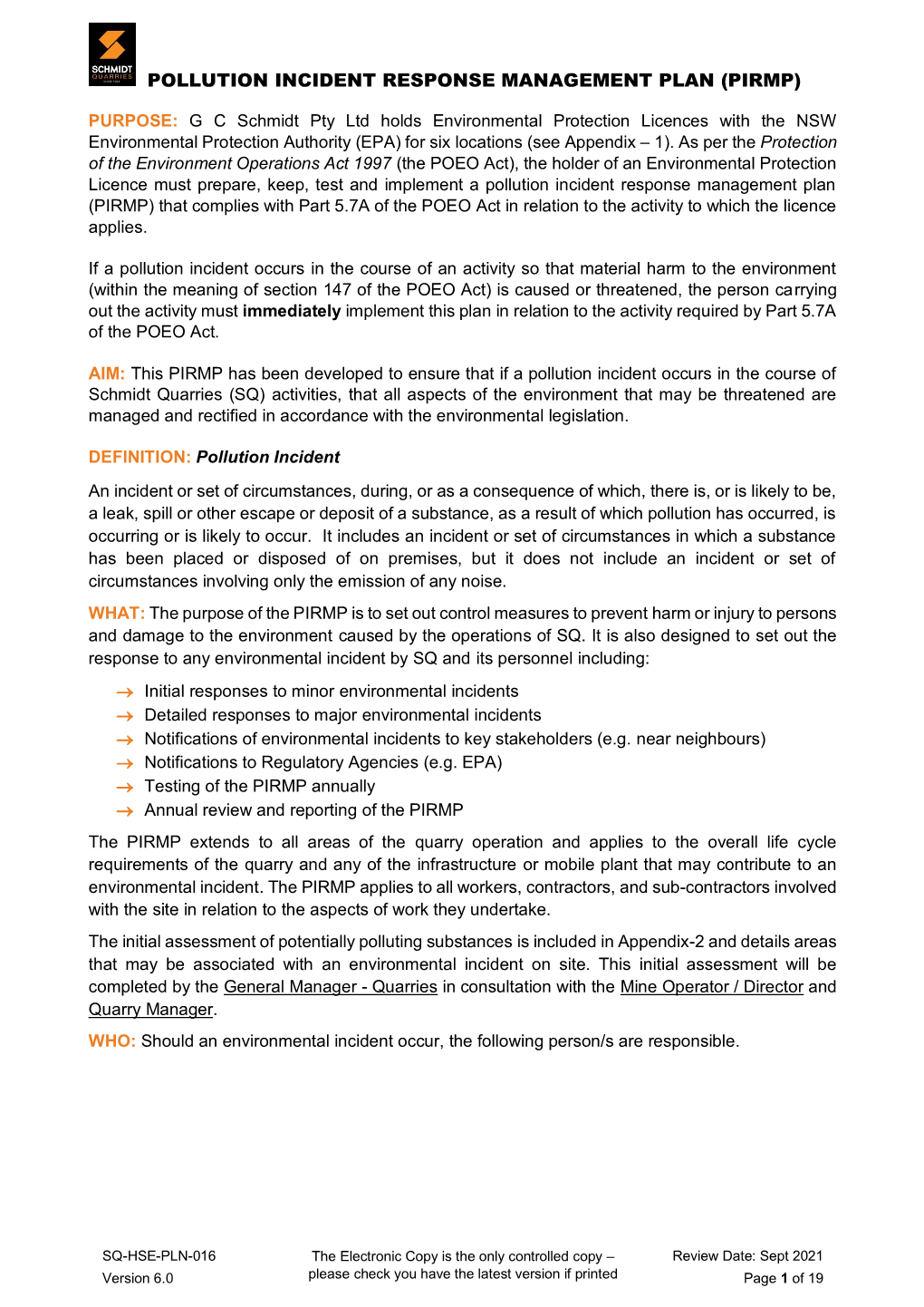 Pollution Incident Response Management Plan (Pirmp)