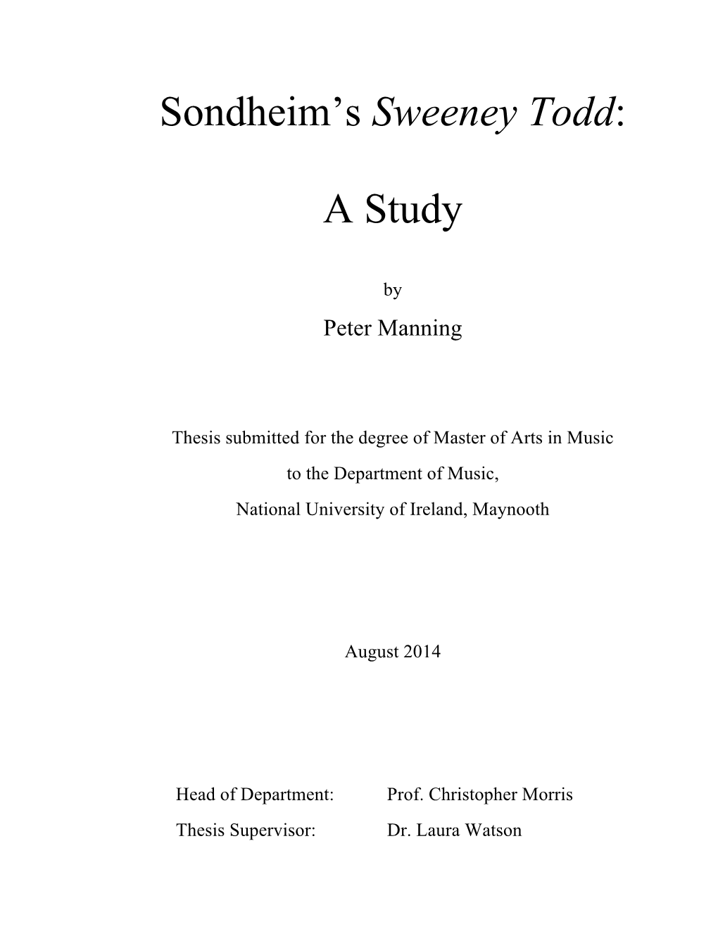 Sondheim's Sweeney Todd: a Study