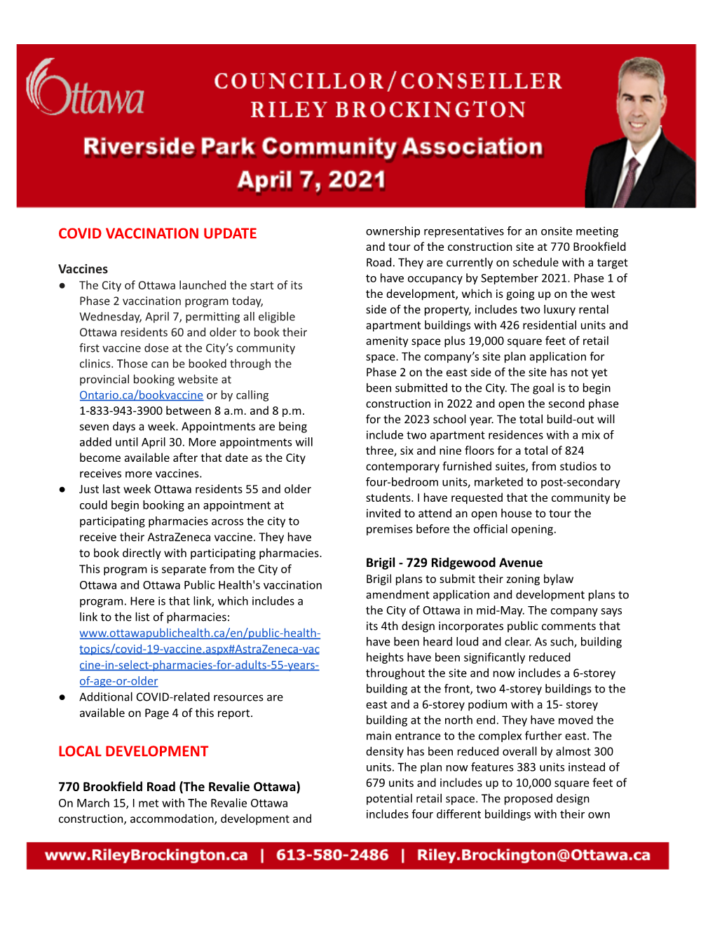 River Ward Councillor Report