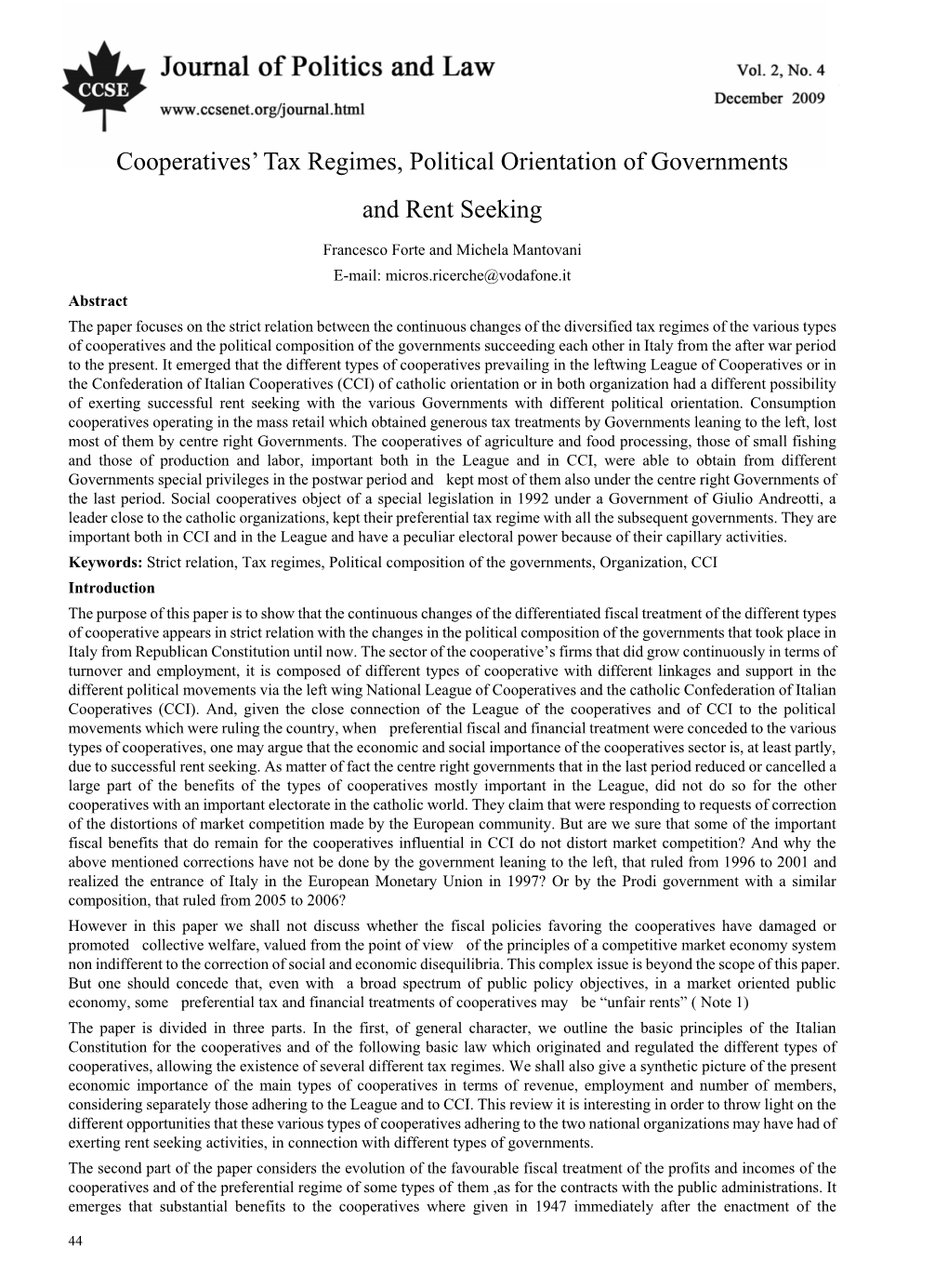 Cooperatives' Tax Regimes, Political Orientation of Governments And