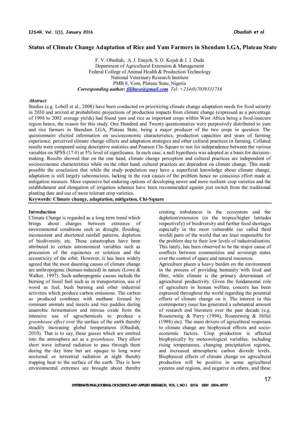 17 Status of Climate Change Adaptation of Rice and Yam