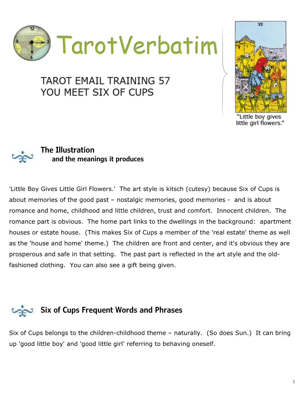 The Illustration Six of Cups Frequent Words And