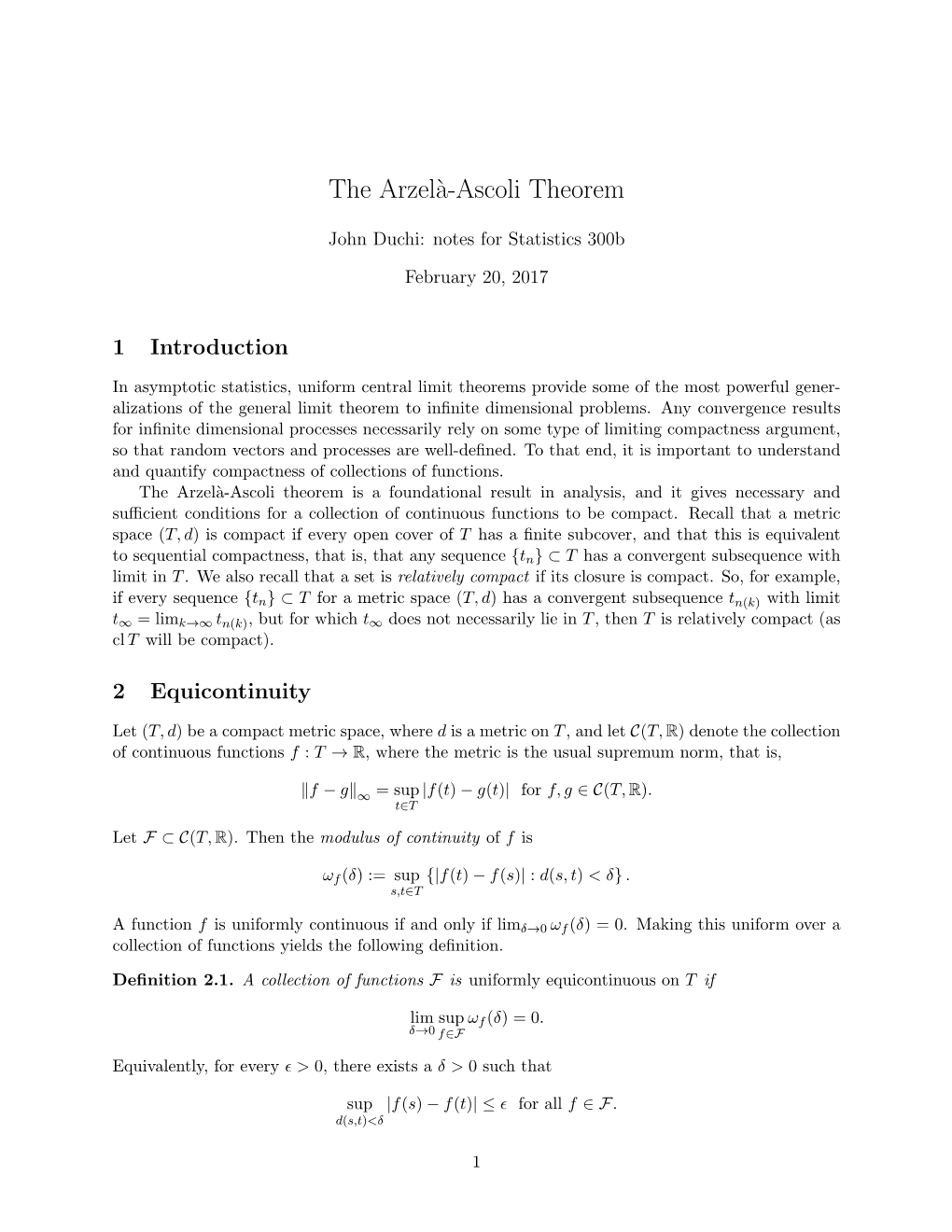 The Arzel`A-Ascoli Theorem