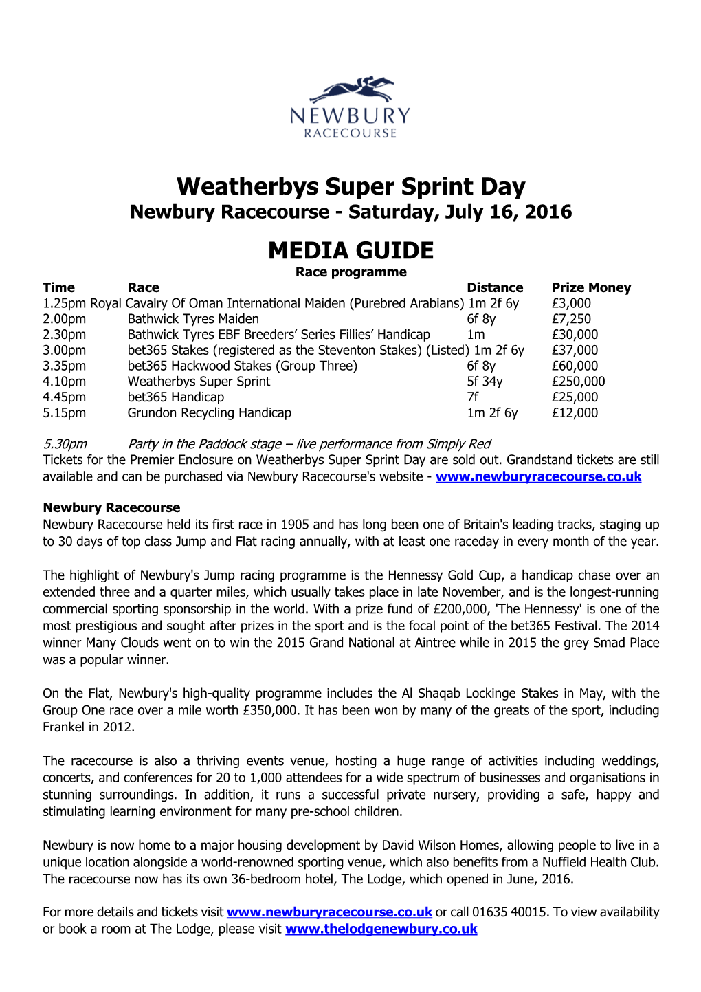 Weatherbys Super Sprint Day MEDIA GUIDE