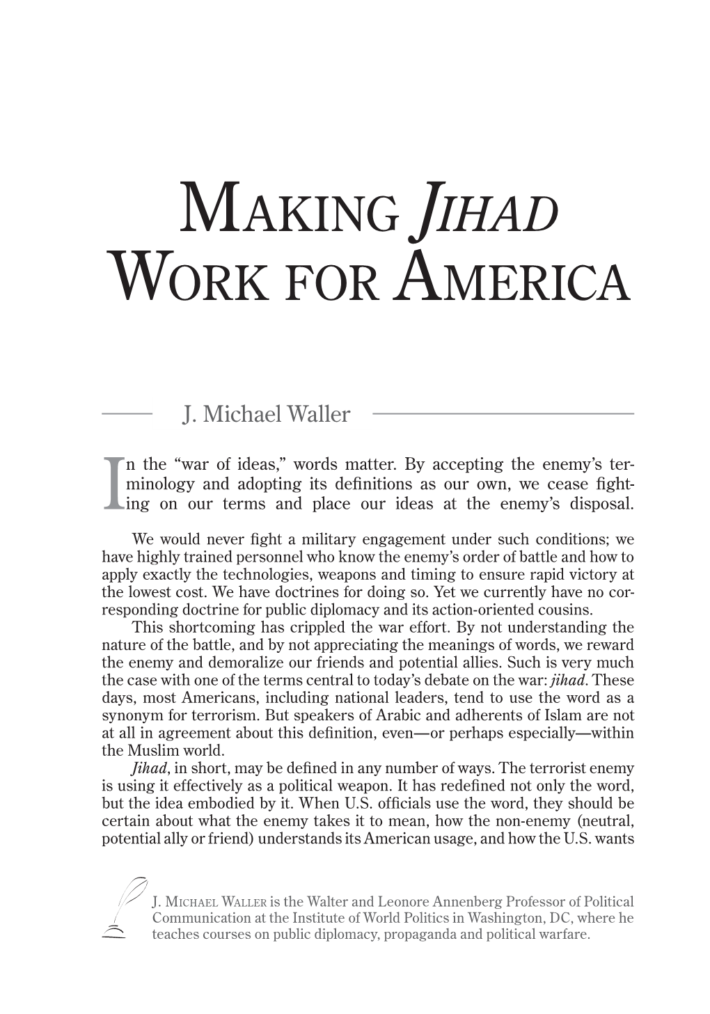 Making Jihad Work for America