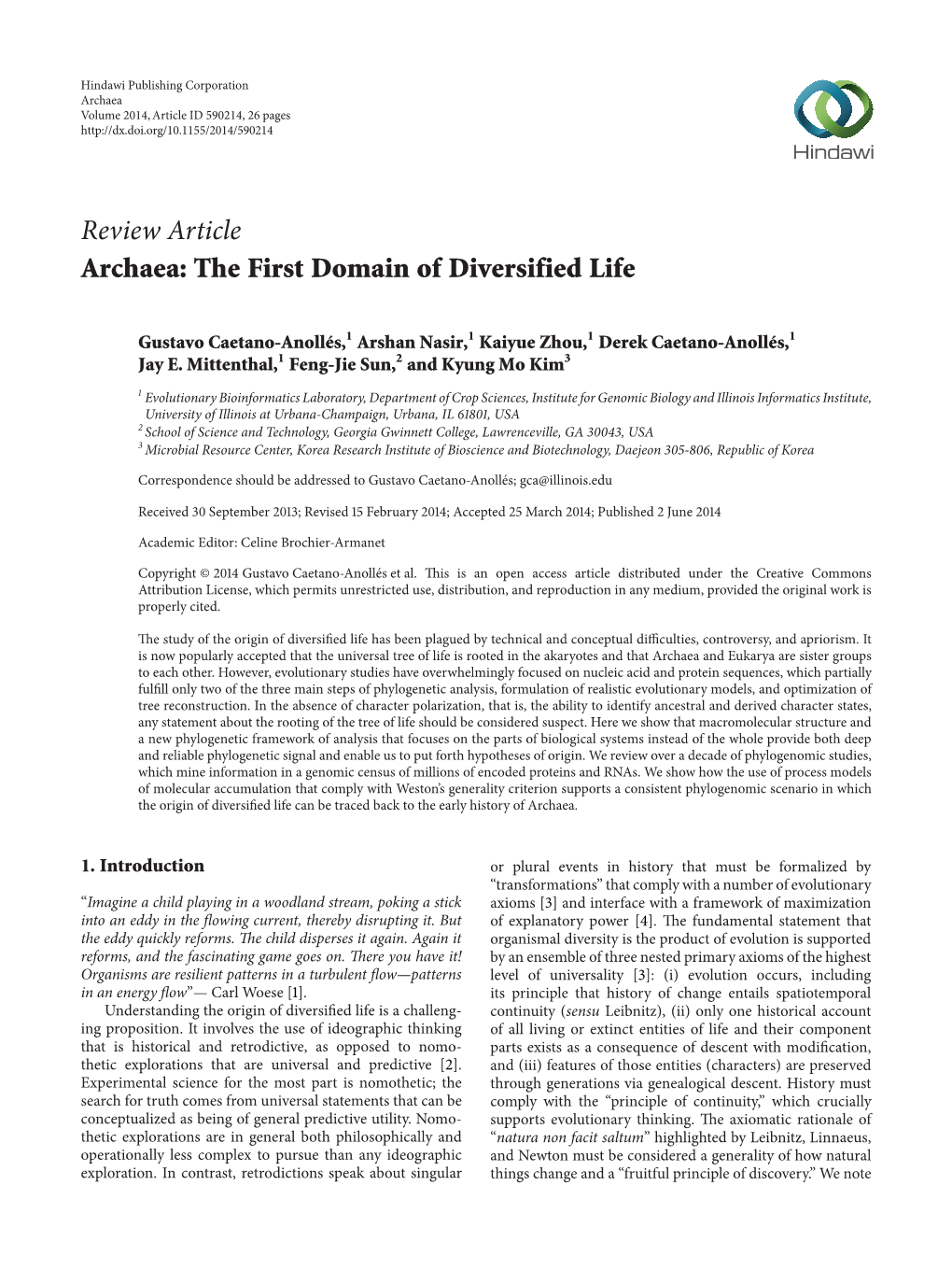 Review Article Archaea: the First Domain of Diversified Life