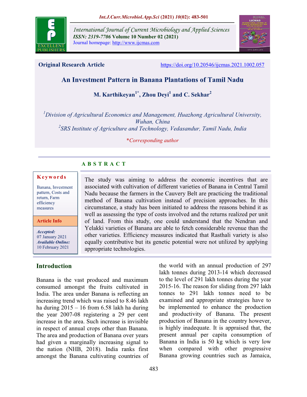 An Investment Pattern in Banana Plantations of Tamil Nadu