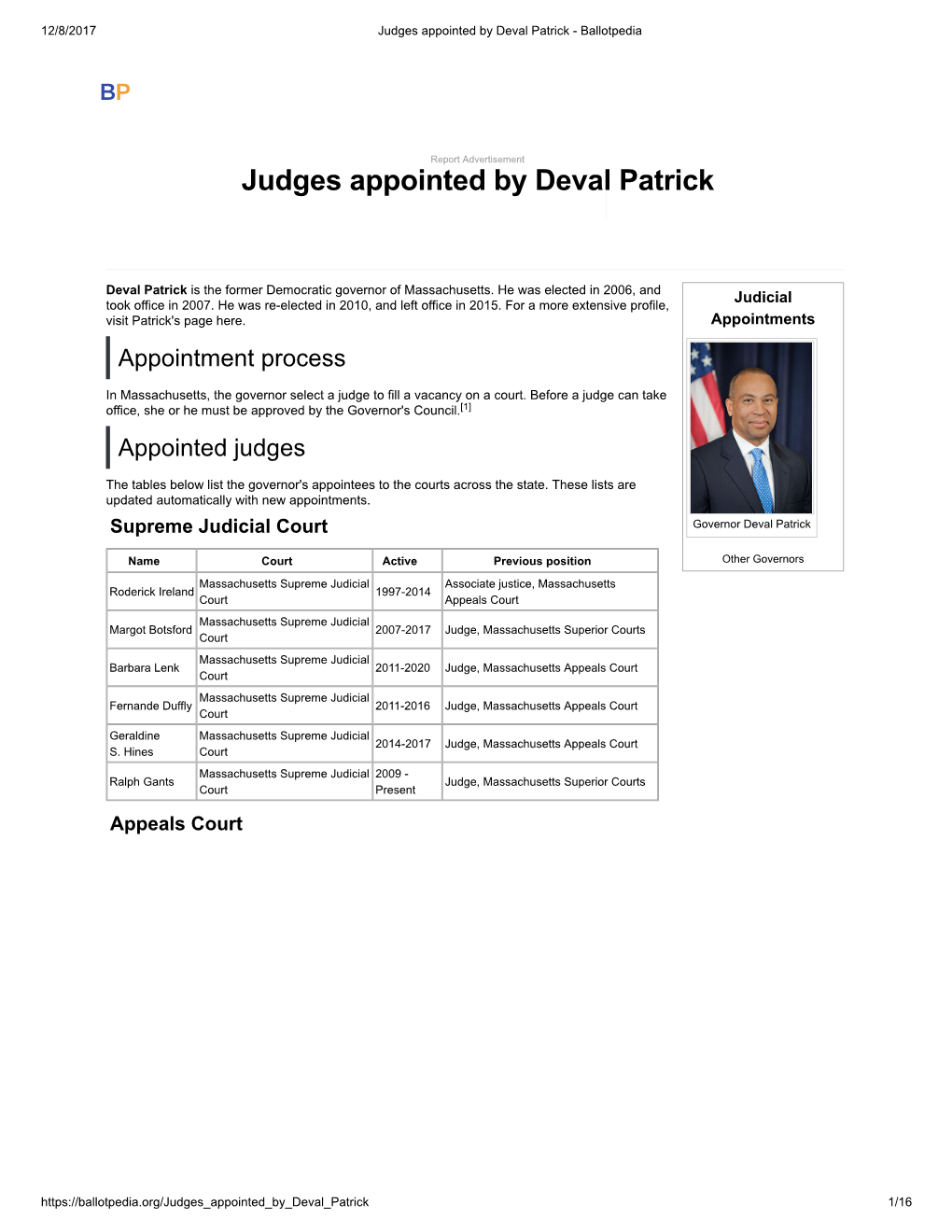 Judges Appointed by Deval Patrick - Ballotpedia