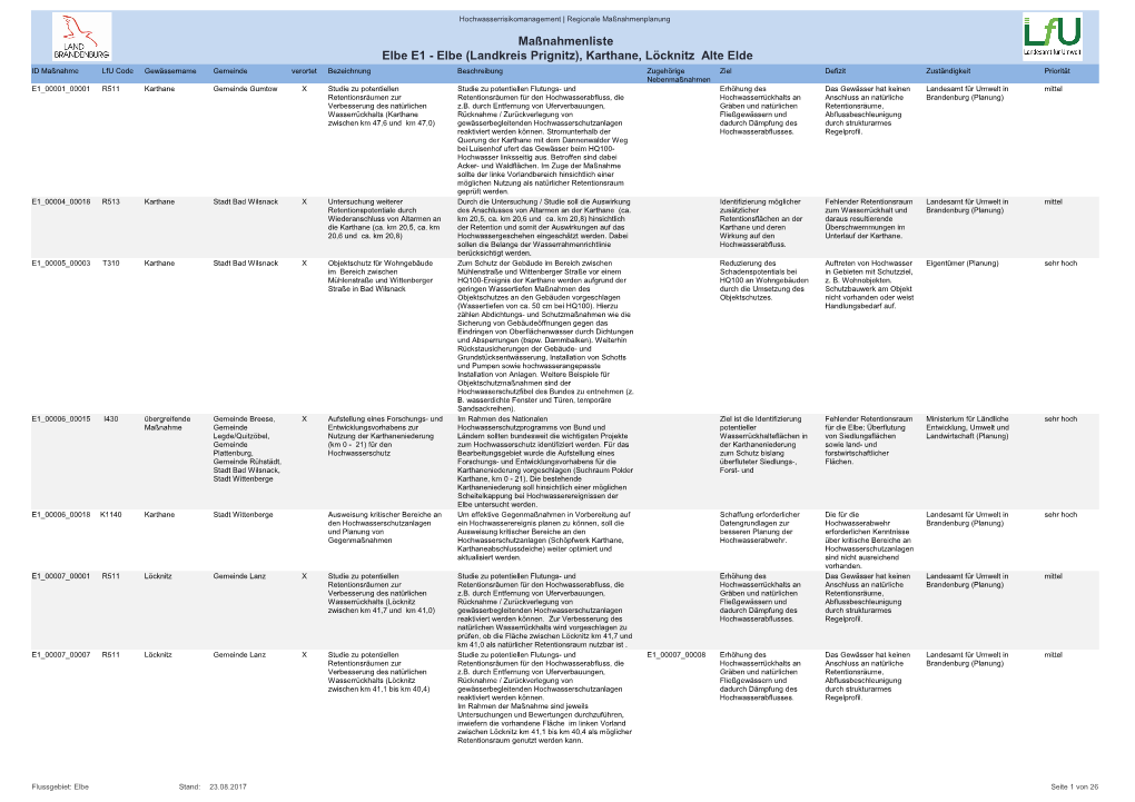 Maßnahmenliste Elbe E1