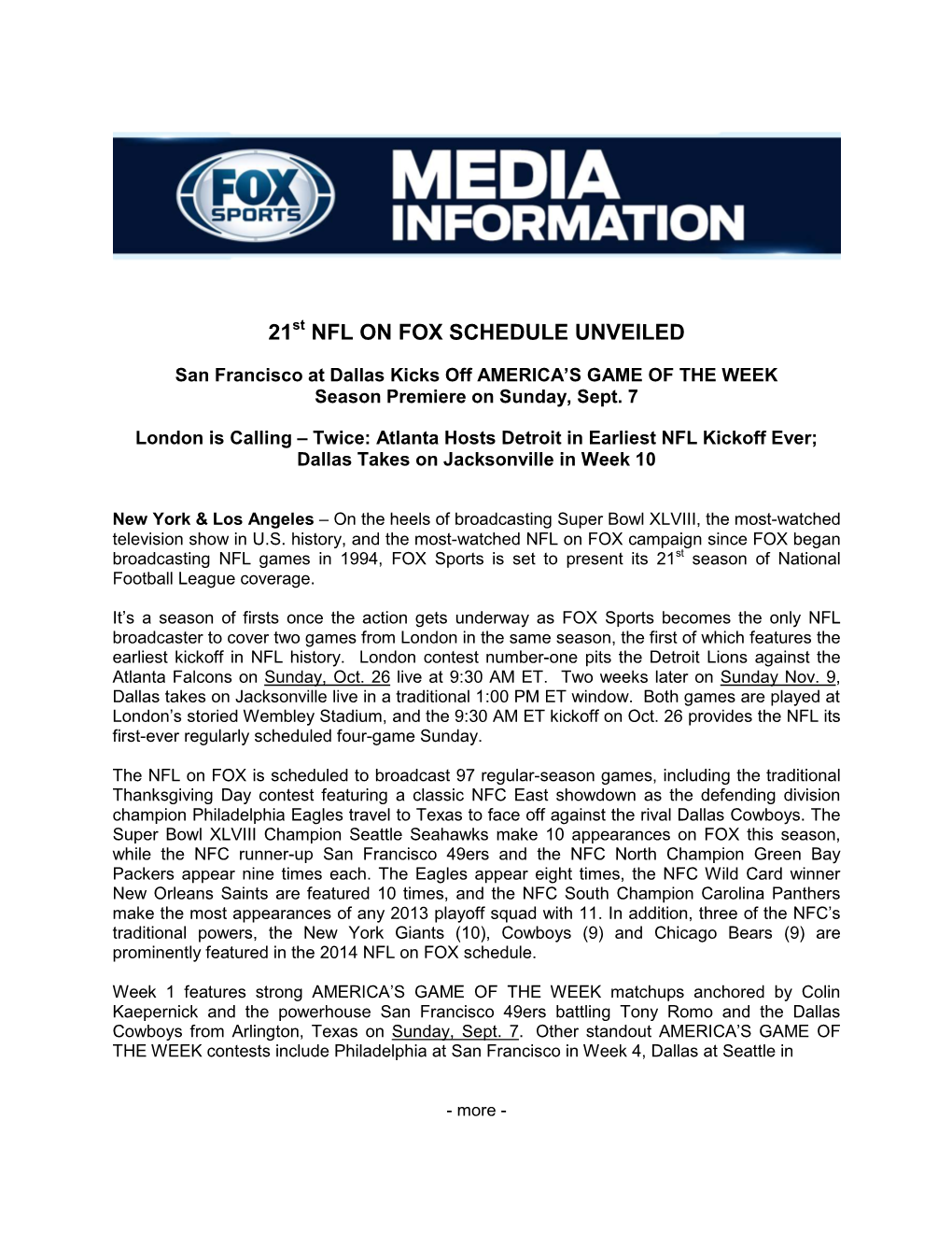 21 Nfl on Fox Schedule Unveiled