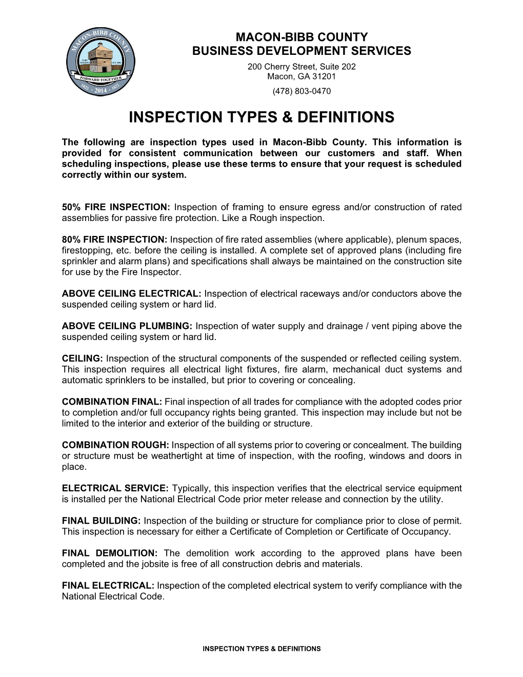 Inspection Types & Definitions