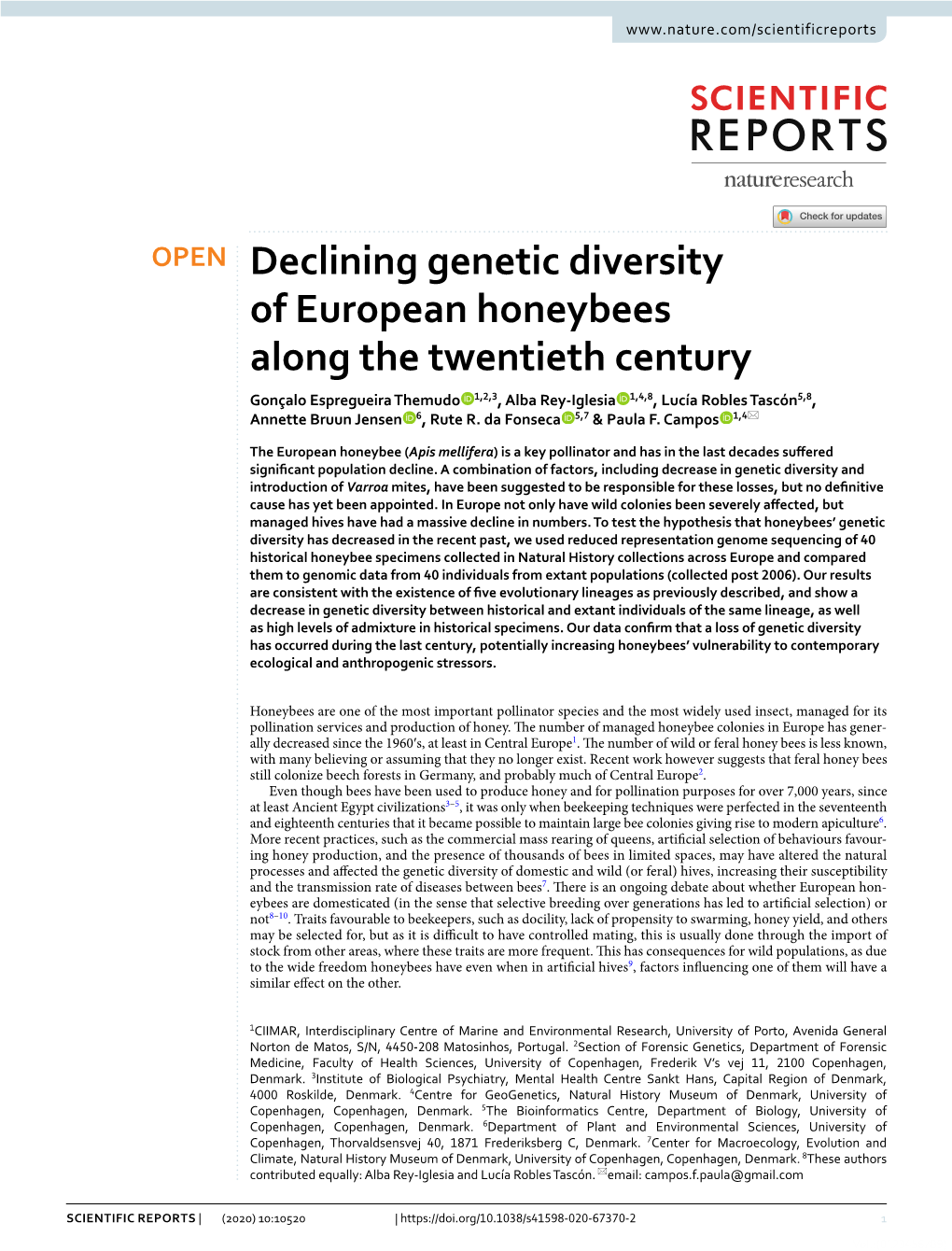 Declining Genetic Diversity of European Honeybees Along the Twentieth Century