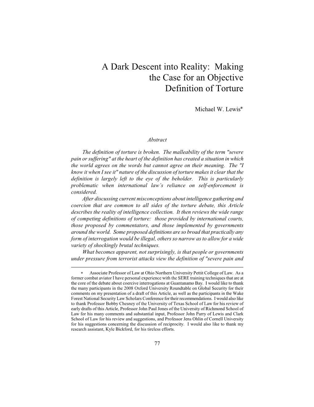 A Dark Descent Into Reality: Making the Case for an Objective Definition of Torture