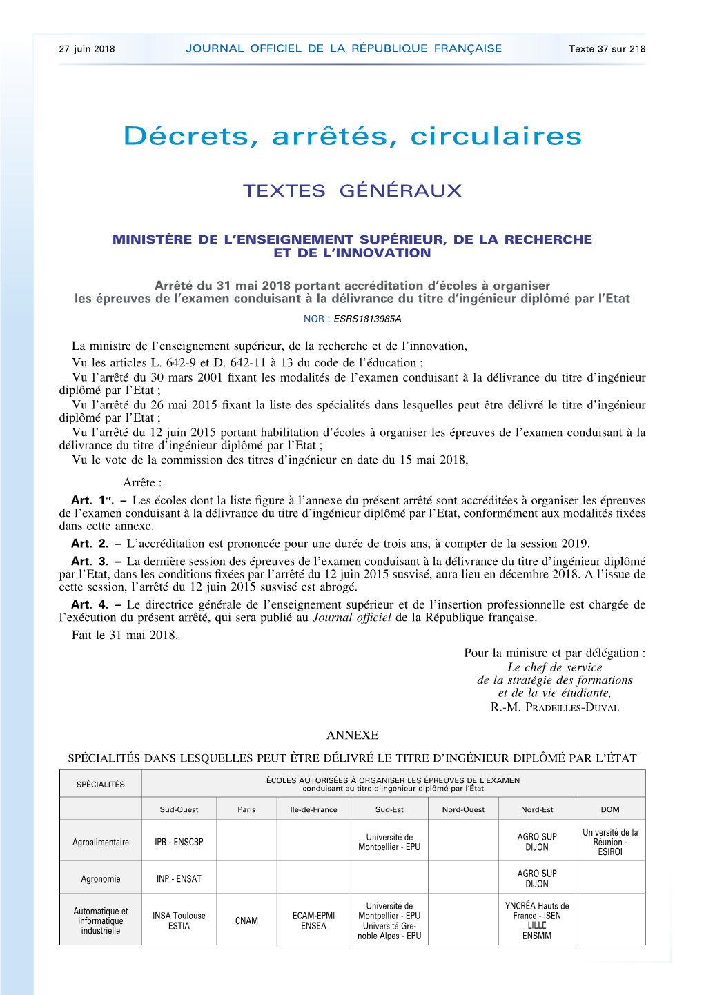 JOURNAL OFFICIEL DE LA RÉPUBLIQUE FRANÇAISE Texte 37 Sur 218