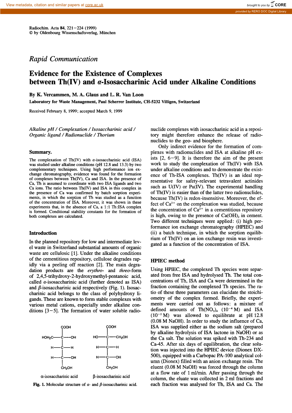 And Cr-Isosaccharinic Acid Under Alkaline Conditions