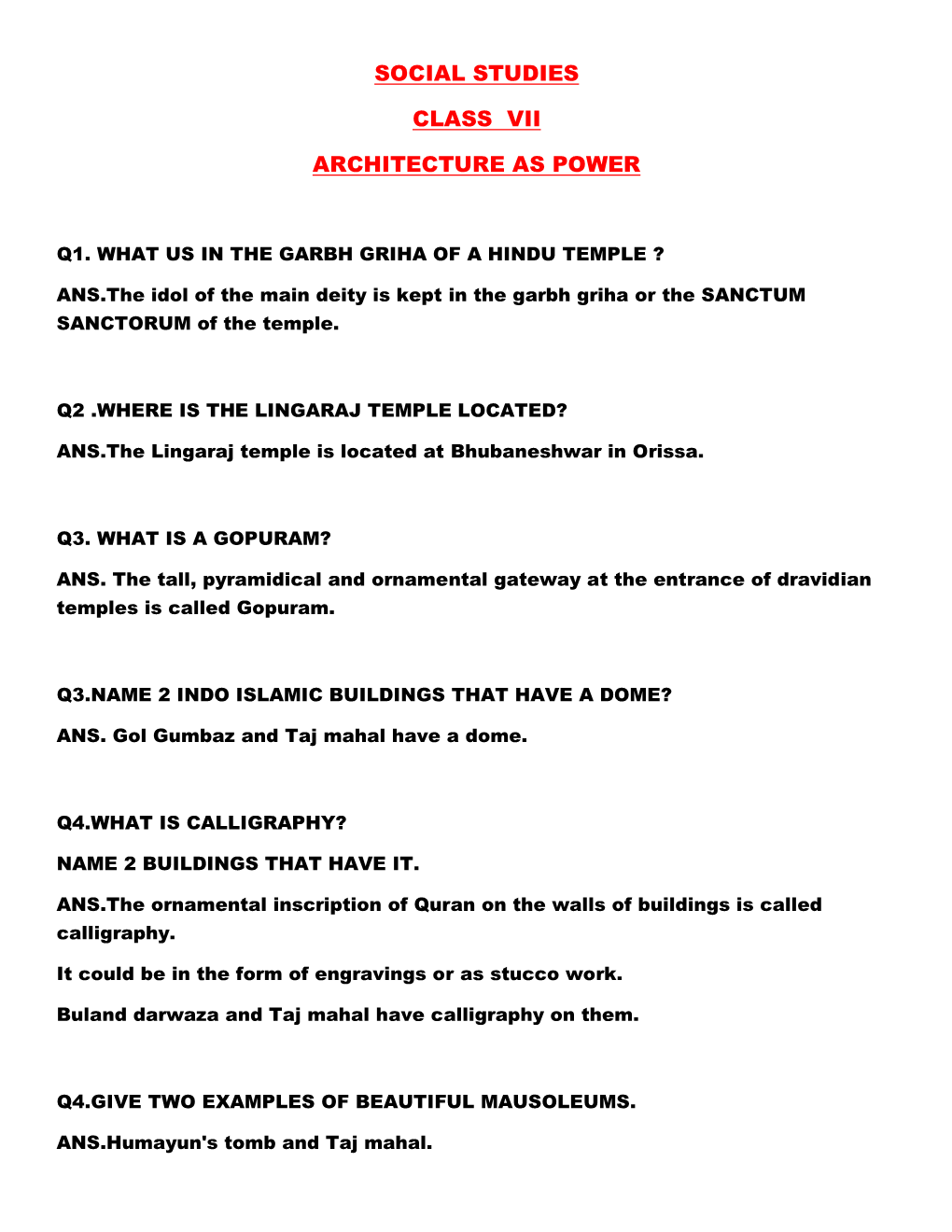 Social Studies Class Vii Architecture As Power