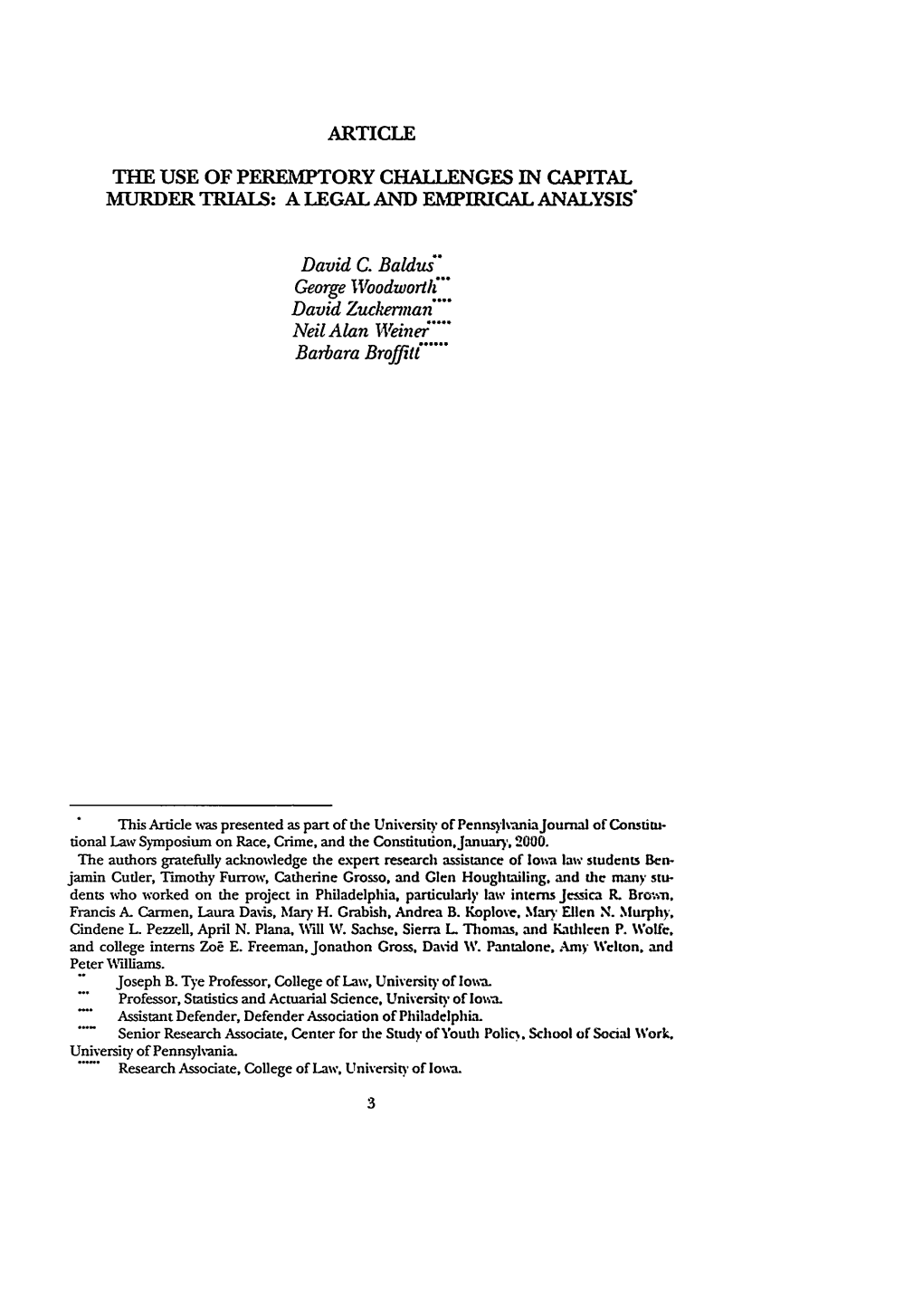 The Use of Peremptory Challenges in Capital Murder Trials: a Legal and Empirical Analysis*