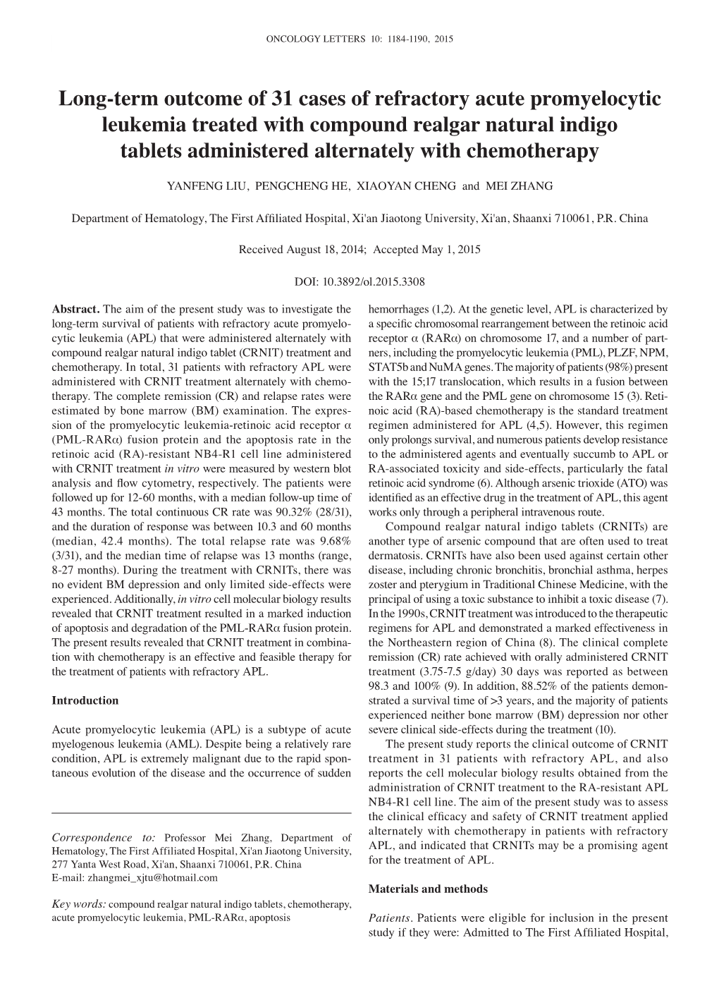 Long‑Term Outcome of 31 Cases of Refractory Acute Promyelocytic