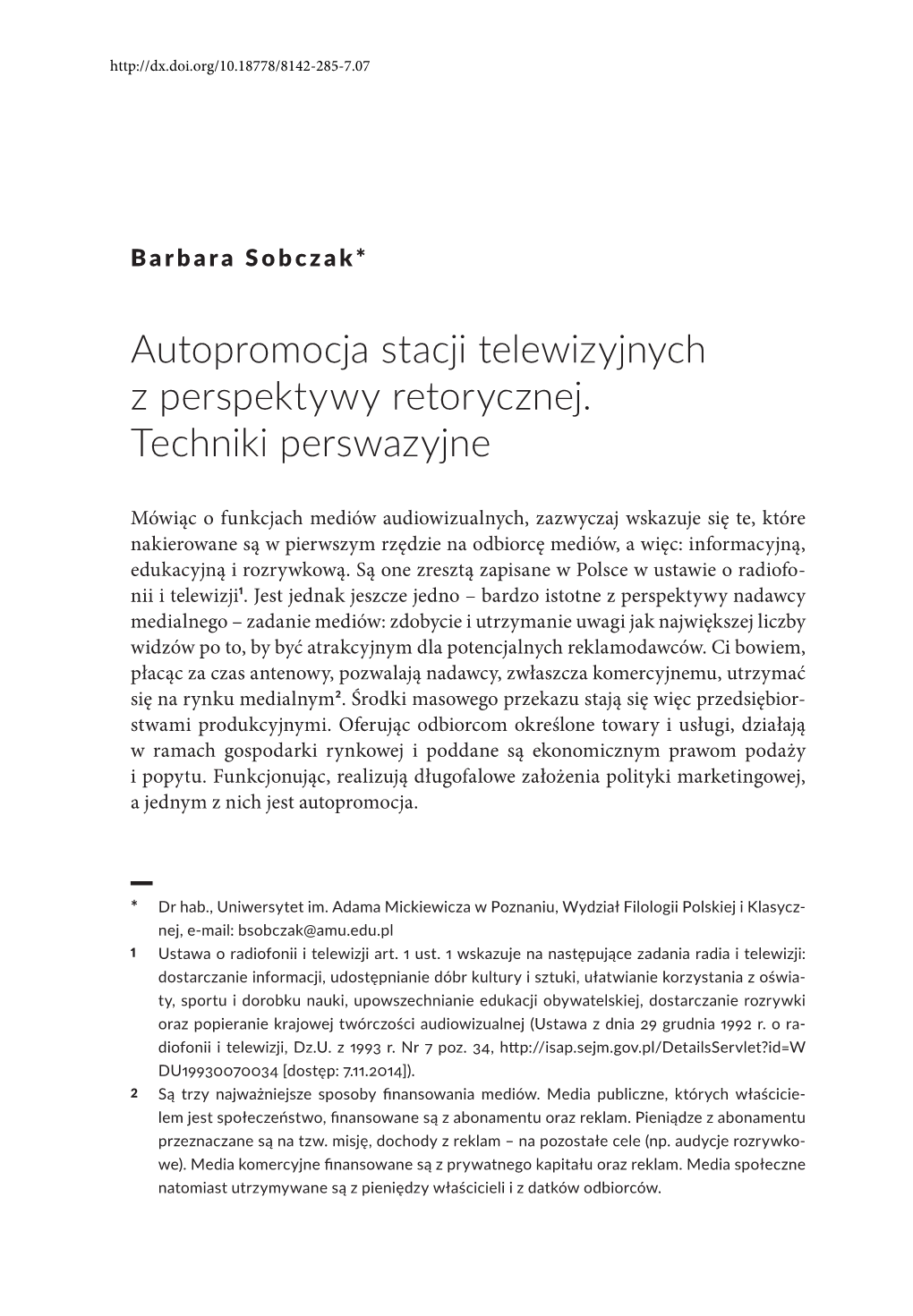 Autopromocja Stacji Telewizyjnych Z Perspektywy Retorycznej. Techniki Perswazyjne