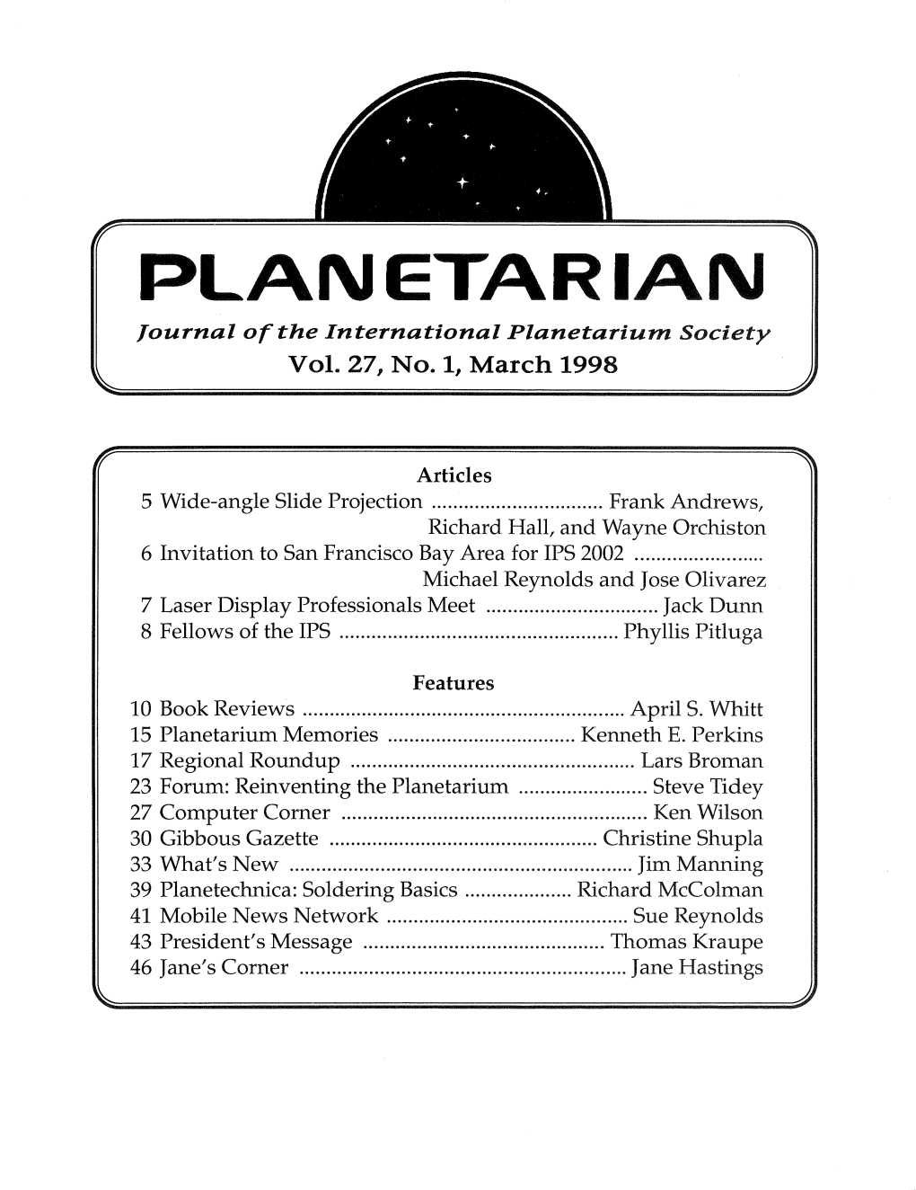 PLANETARIAN Journal of the International Planetarium Society Vol