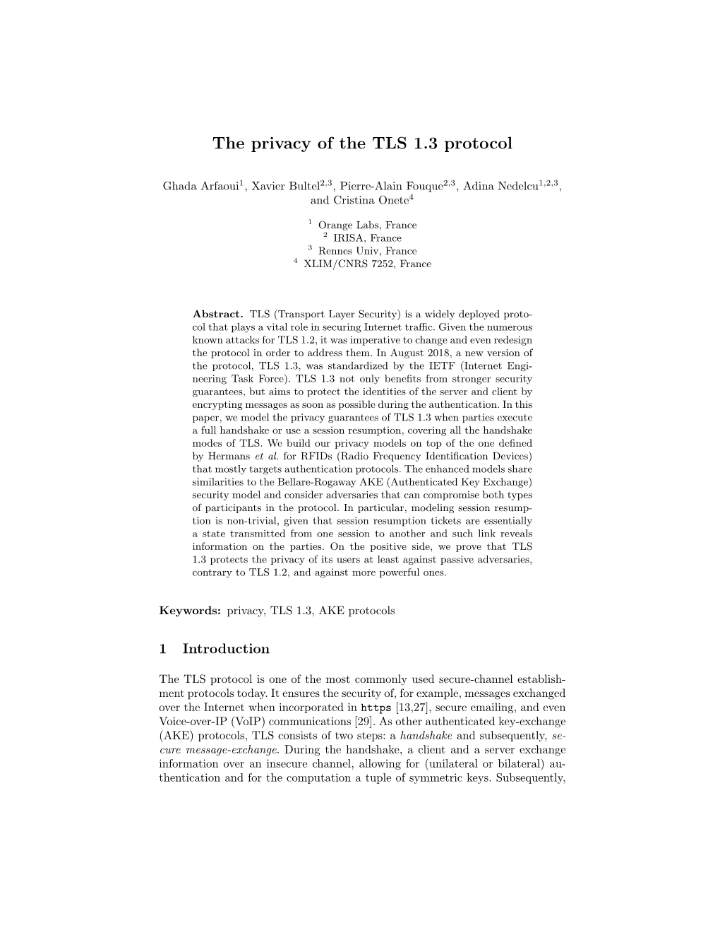 The Privacy of the TLS 1.3 Protocol