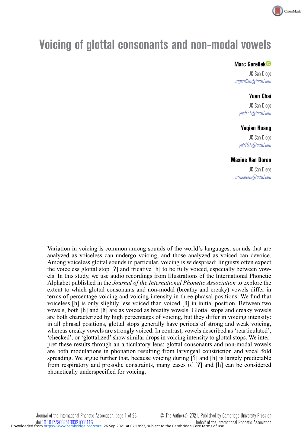 Voicing of Glottal Consonants and Non-Modal Vowels