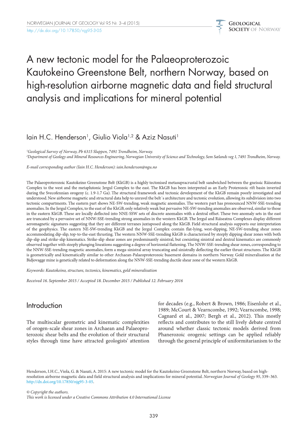 A New Tectonic Model for the Palaeoproterozoic Kautokeino