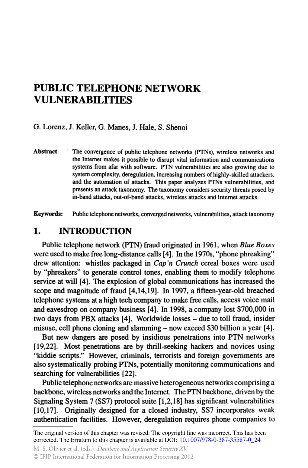 Public Telephone Network Vulnerabilities