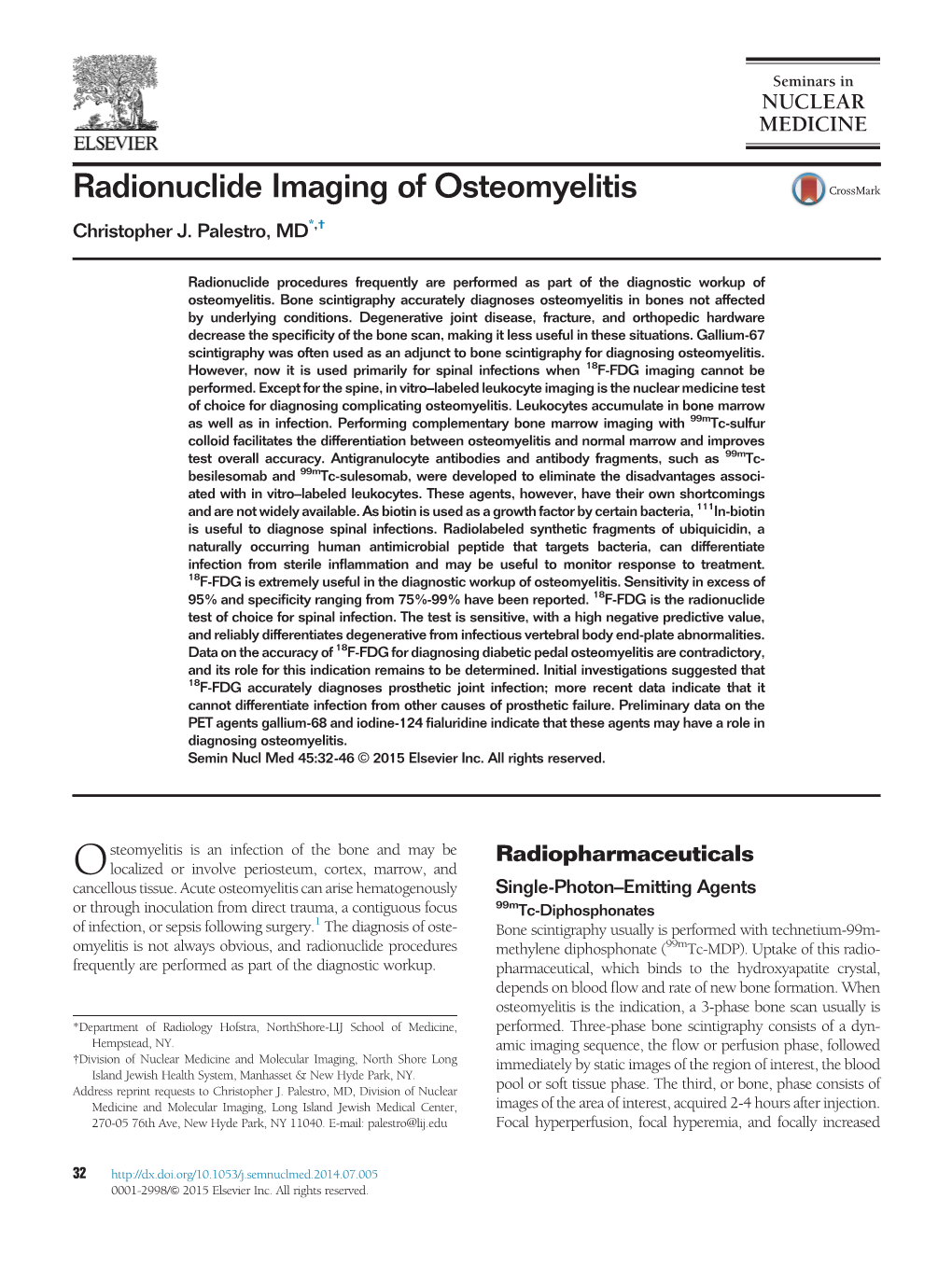 Radionuclide Imaging of Osteomyelitis Christopher J