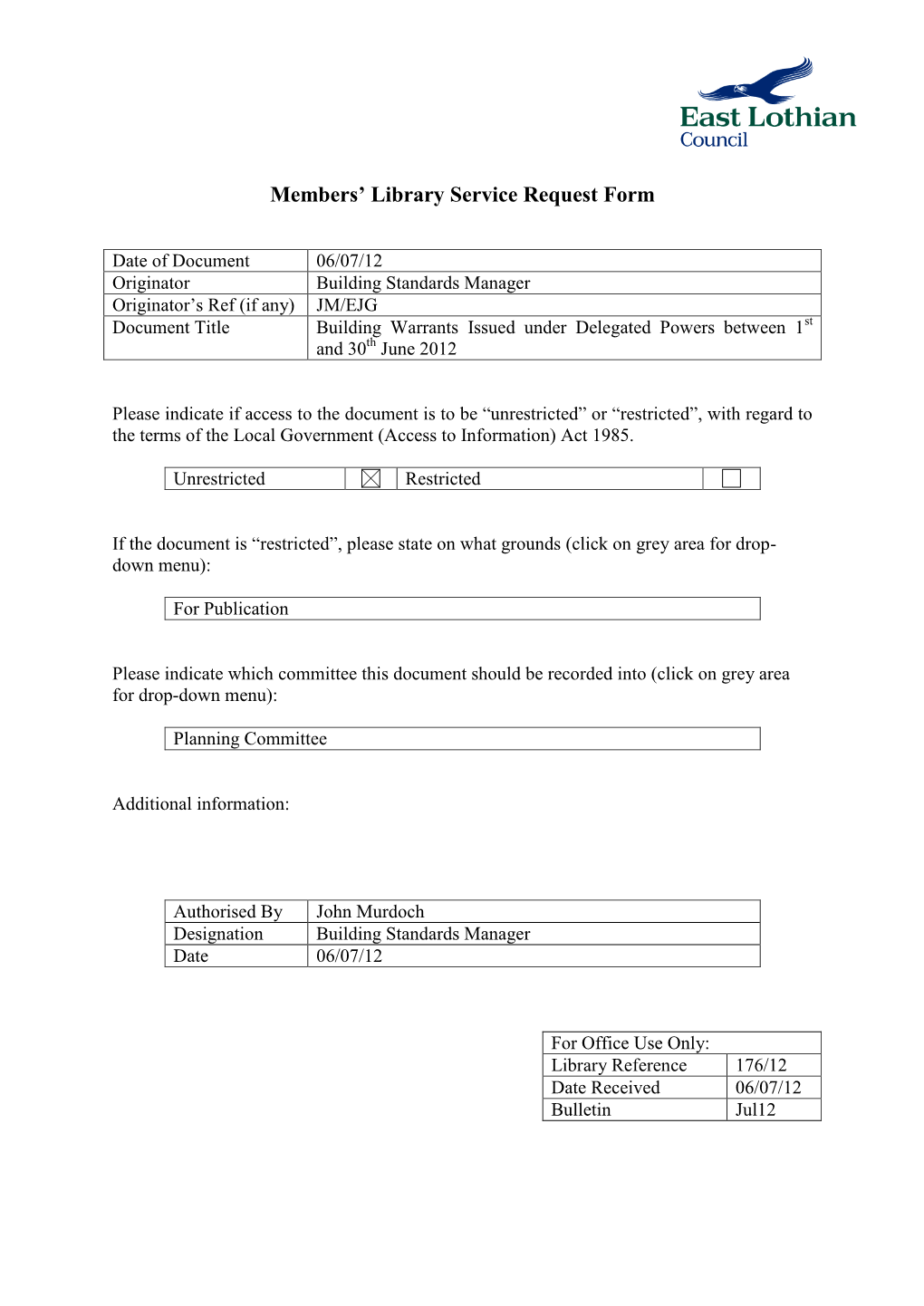 Members' Library Service Request Form