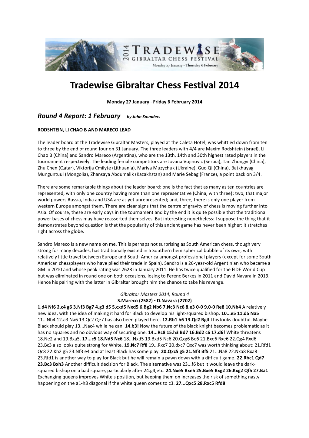 Tradewise Gibraltar Chess Festival 2014