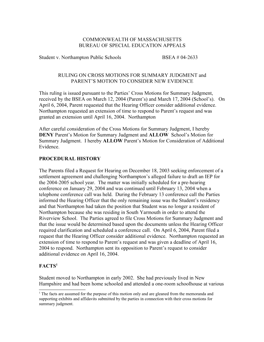 Special Education Appeals BSEA #04-2633