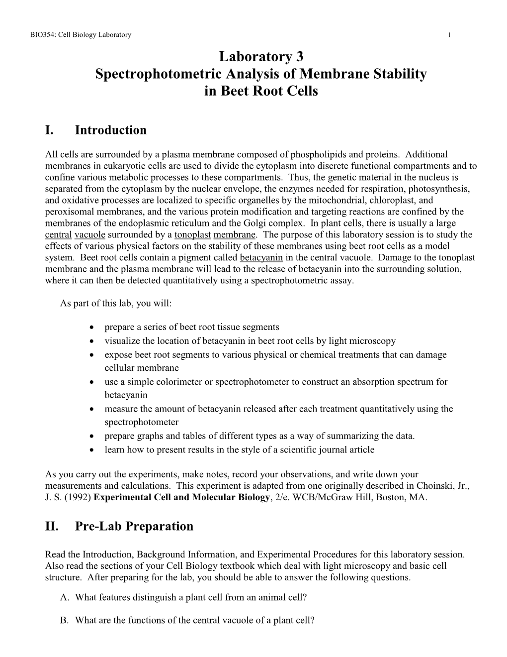 Spectrophotometric Analysis of Membrane Stability in Beet Root Cells