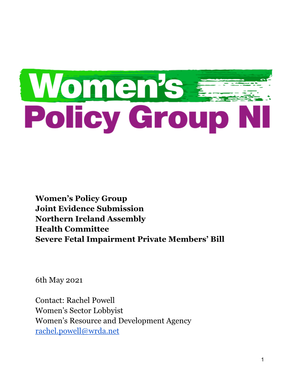 Women's Policy Group Joint Evidence Submission Northern Ireland