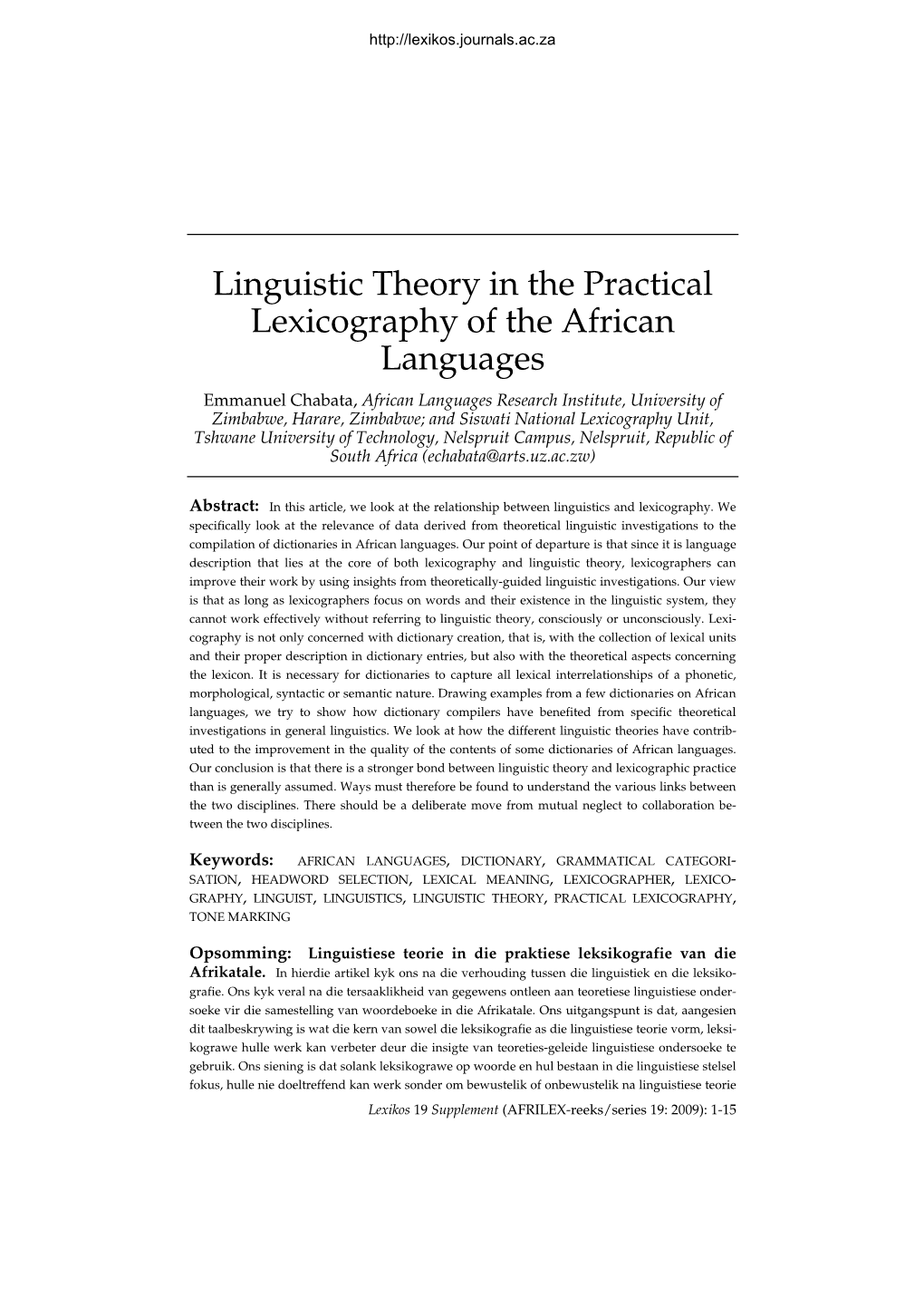 Linguistic Theory in Practical Lexicography of African Languages