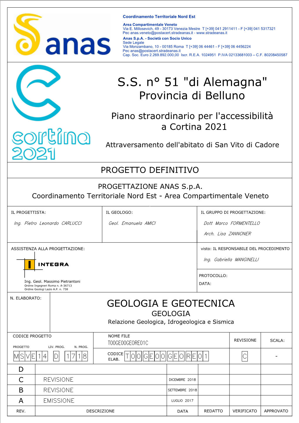 S.S. N° 51 "Di Alemagna" Provincia Di Belluno