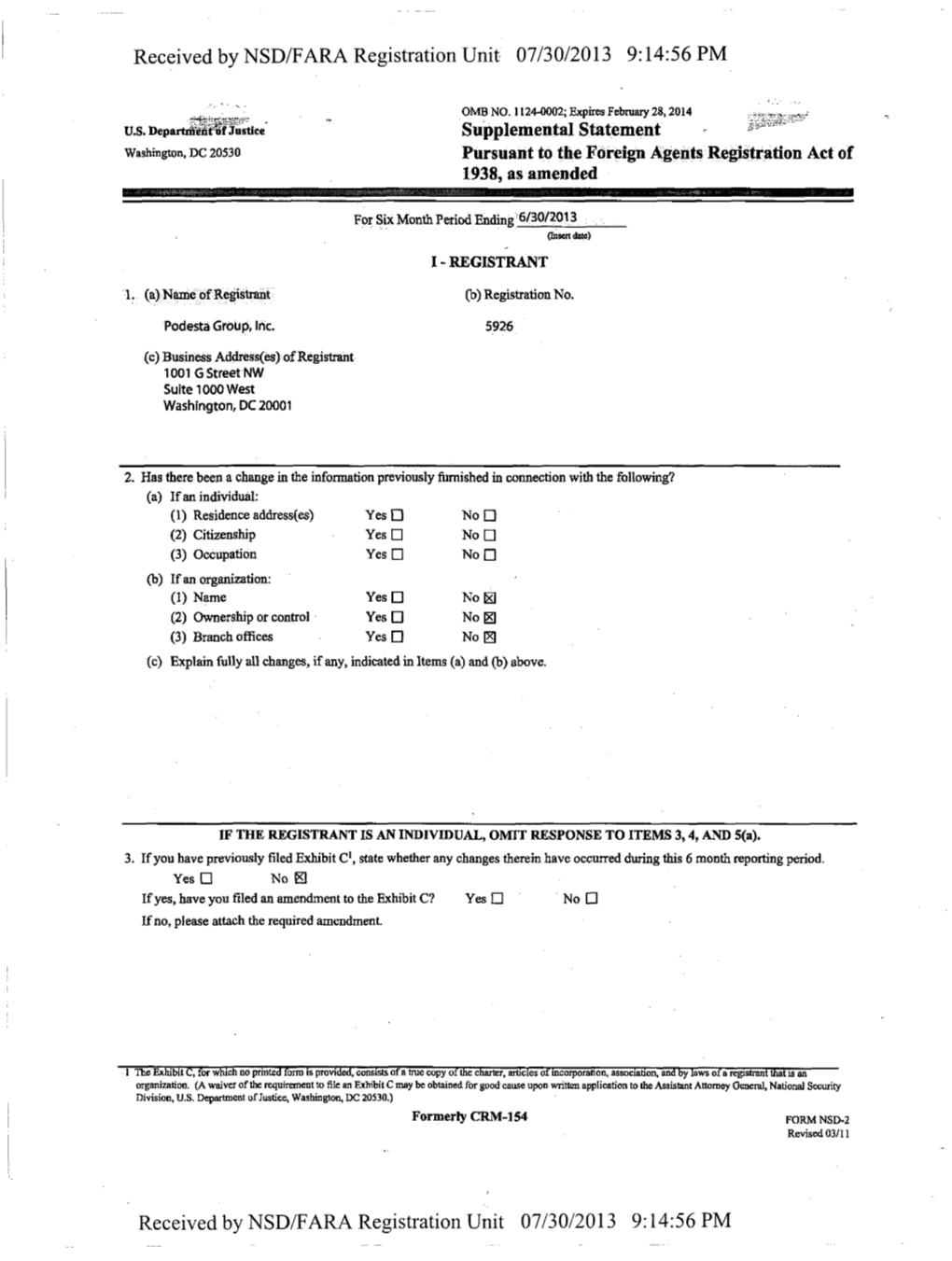 Received by NSD/FARA Registration Unit 07/30/2013 9:14:56 PM