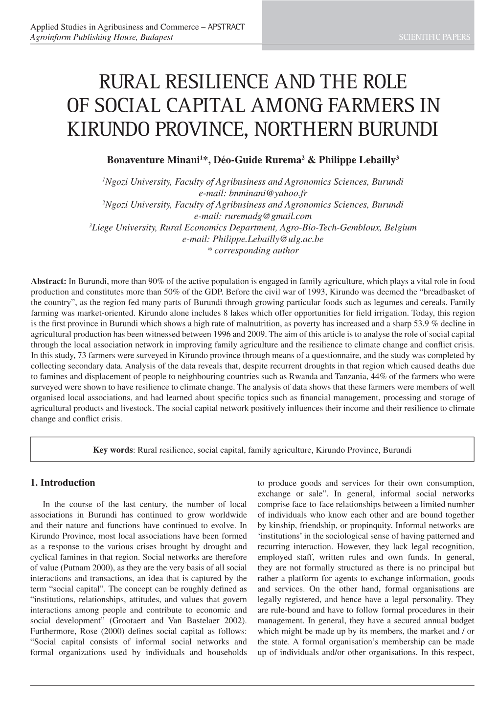 Rural Resilience and the Role of Social Capital Among Farmers in Kirundo Province, Northern Burundi