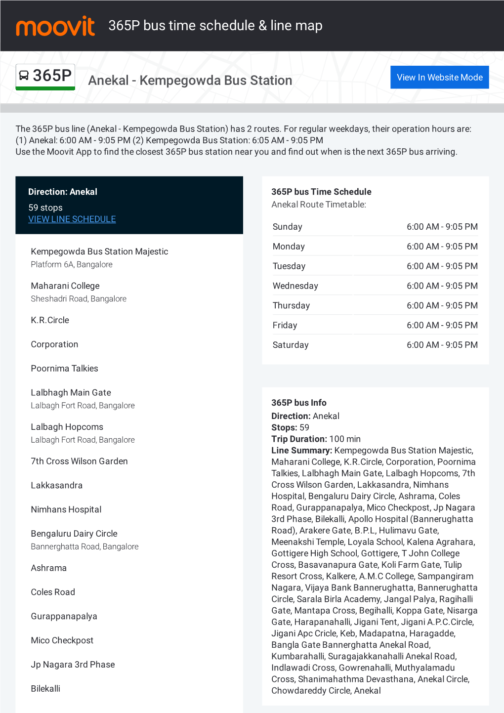 365P Bus Time Schedule & Line Route