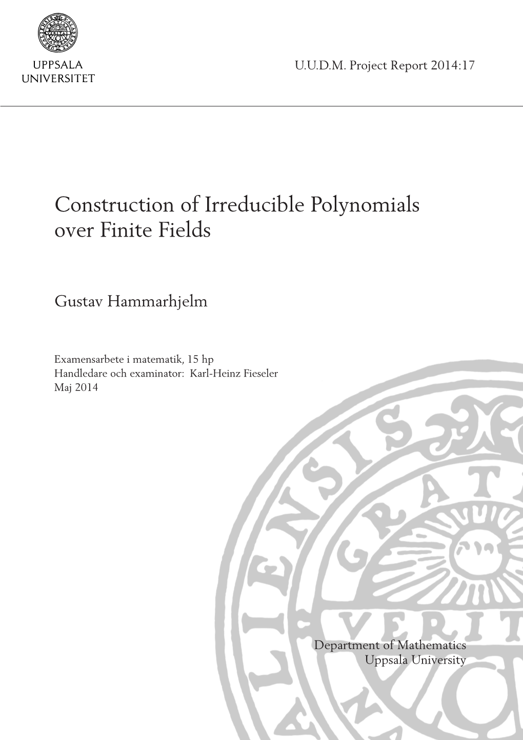 Construction of Irreducible Polynomials Over Finite Fields